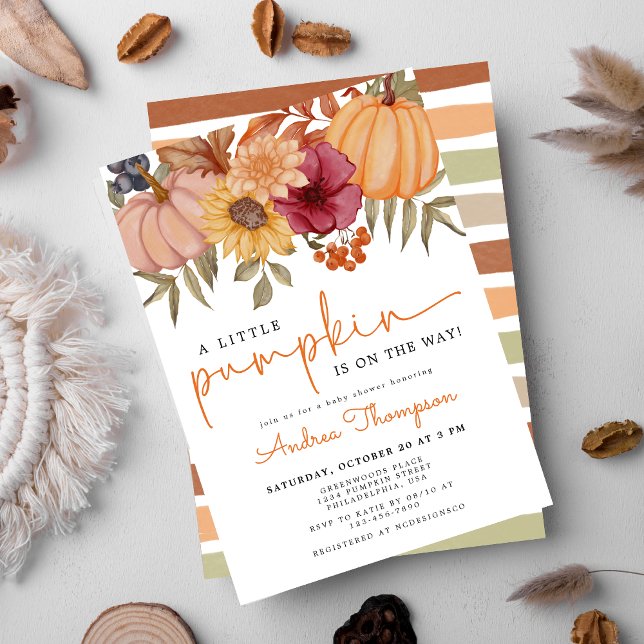 En liten Pumpkin Autumn Blommigt Pumpkin Baby Show Inbjudningar (Skapare uppladdad)