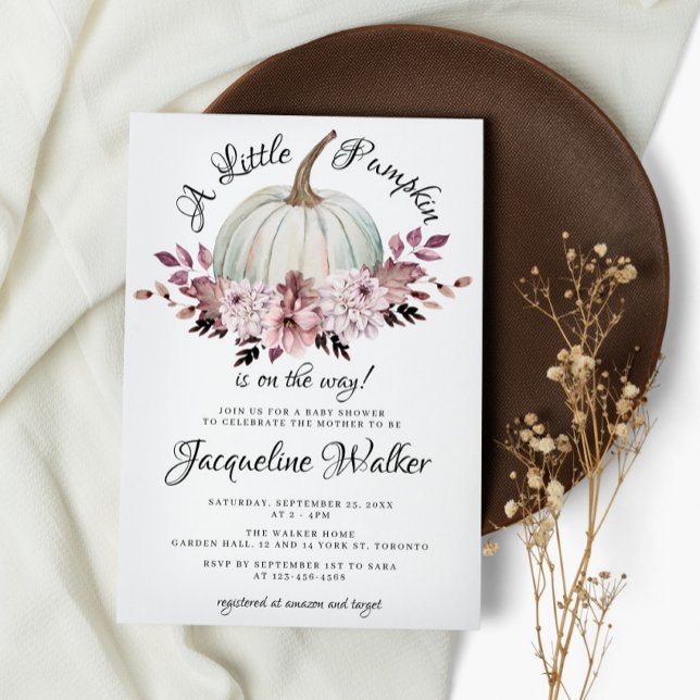 En liten Pumpkin Autumn Elegant Lila blommor Inbjudningar (Skapare uppladdad)