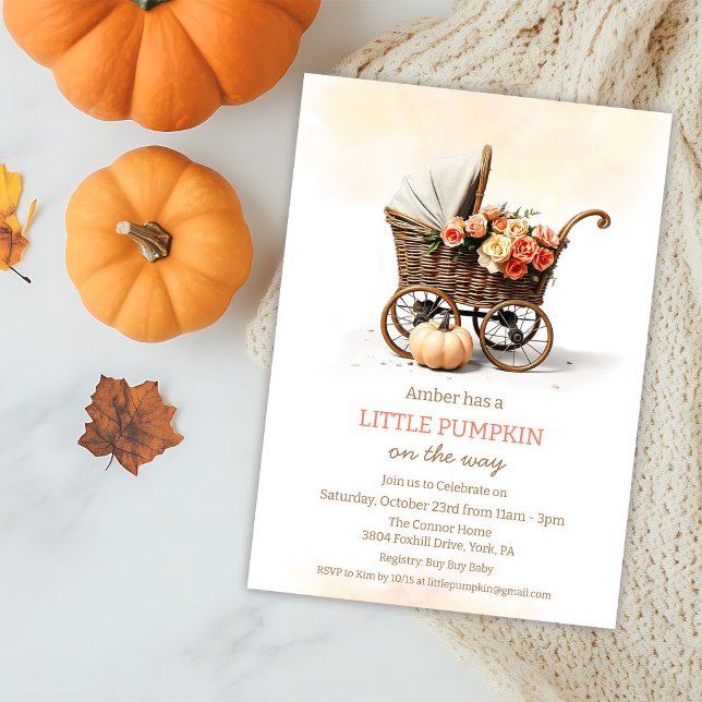 En liten Pumpkin Baby Carriage Baby Shower Inbjudningar (Skapare uppladdad)