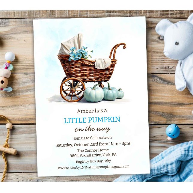 En liten Pumpkin Baby Carriage Baby Shower Inbjudningar (Skapare uppladdad)