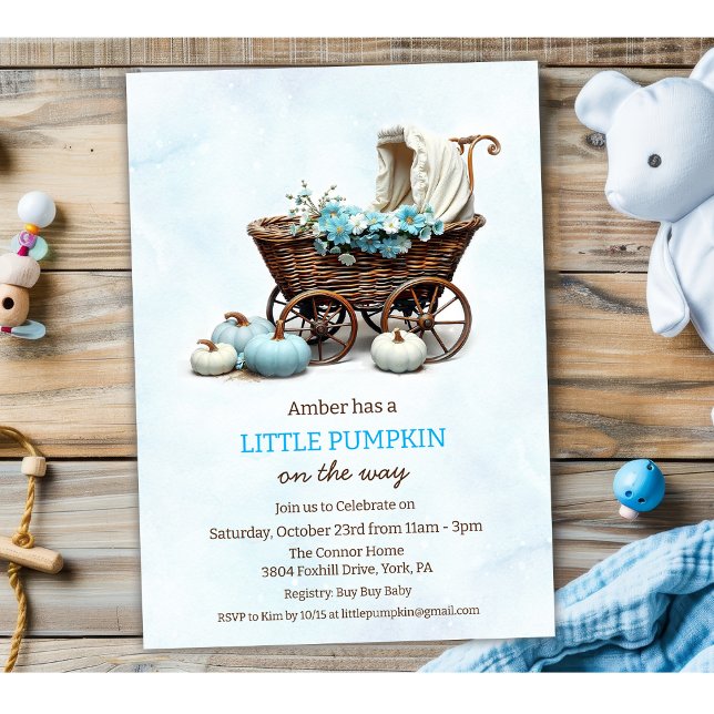 En liten Pumpkin Baby Carriage Baby Shower Inbjudningar (Skapare uppladdad)