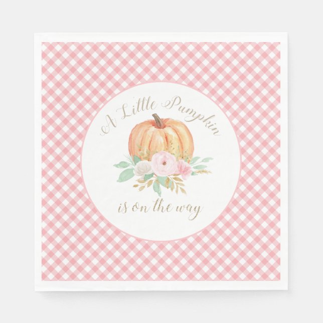 En liten Pumpkin Baby Shower Blommigt Rosa Play Pappersservett (Framsidan)