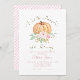 En liten Pumpkin Baby Shower blommigt rosa rand Inbjudningar