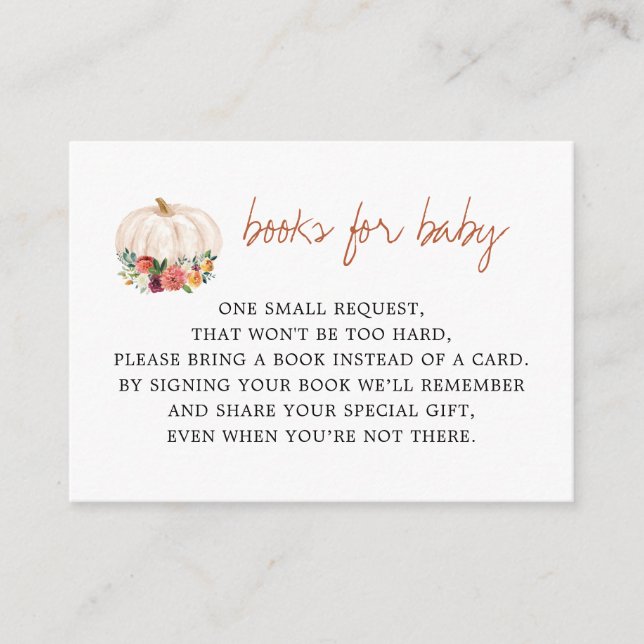 En liten Pumpkin Baby Shower Bok-begäran Tilläggskort (Framsida)