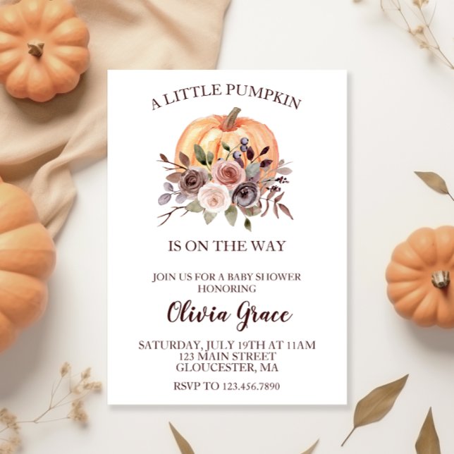 En liten Pumpkin Baby Shower burgundy blommigt Inbjudningar (Skapare uppladdad)