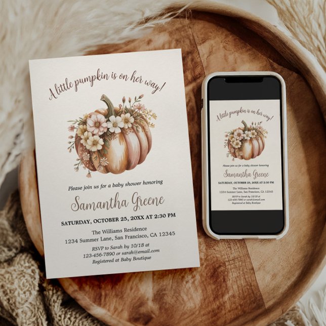 En liten Pumpkin Baby Shower-inbjudan Inbjudningar (A little pumpkin is on her way shower invite)