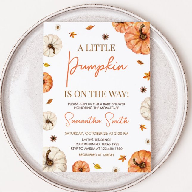 En liten Pumpkin Baby Shower-inbjudan Inbjudningar (Fall Pumpkin Baby Shower Invitation)
