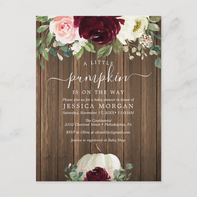En liten Pumpkin Baby Shower-inbjudan Vykort (Framsida)