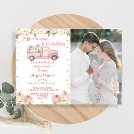 En liten Pumpkin Baby Shower Rosa Lastbil Photo Inbjudningar