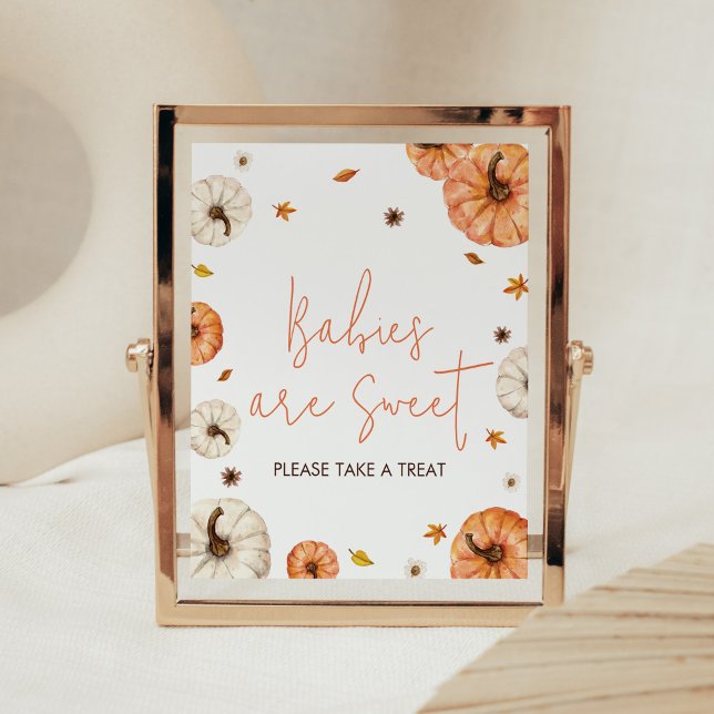 En liten Pumpkin Baby Shower Spädbarn är Sweet Poster (Fall Pumpkin Baby Shower Babies are Sweet Sign)