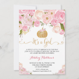 En liten Pumpkin Babykläder Rosa och Guld Glitter Inbjudningar
