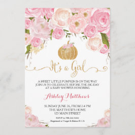 En liten Pumpkin Babykläder Rosa och Guld Glitter Inbjudningar
