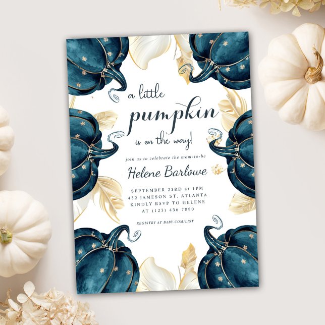 En liten Pumpkin Blommigt Celestial Baby Shower Inbjudningar (A Little Pumpkin Floral Celestial Baby Shower Invitation)