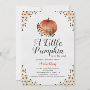 En liten Pumpkin-Blommigt för höstbarn, babykläder Inbjudningar
