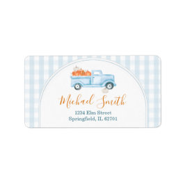 En liten Pumpkin Blue Lastbil Baby Shower Adress Adressetikett