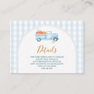 En liten pumpkin Blue Lastbil Baby Shower Detalj Tilläggskort