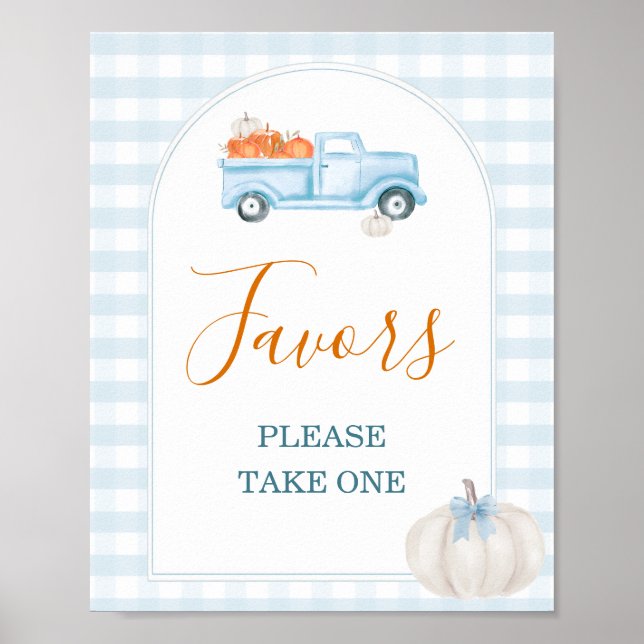 En liten Pumpkin Blue Lastbil Baby Shower-favorite Poster (Framsidan)