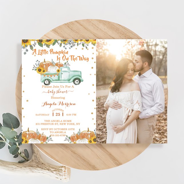 En liten Pumpkin Blue Lastbil Baby Shower Inbjudningar (Skapare uppladdad)