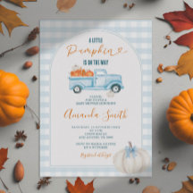 En liten Pumpkin Blue Lastbil Gingham Baby Shower