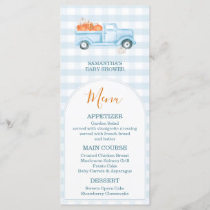 En liten Pumpkin Blue Lastbil Gingham Baby Shower Meny