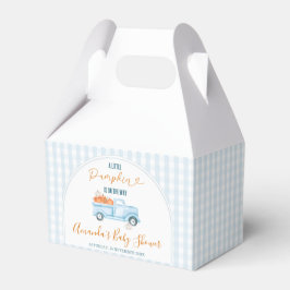 En liten Pumpkin Blue Lastbil Gingham Baby Shower Presentaskar