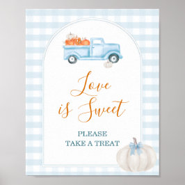 En liten Pumpkin Blue Lastbil Gingham Kärlek är Sw Poster