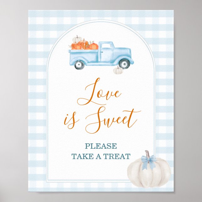 En liten Pumpkin Blue Lastbil Gingham Kärlek är Sw Poster (Framsidan)