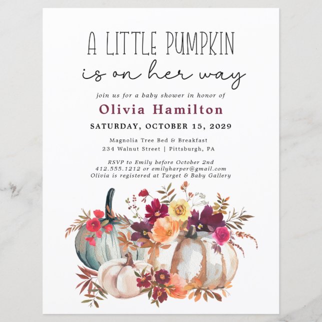 En liten Pumpkin Budget Fall Blommigt Baby Shower (Framsida)