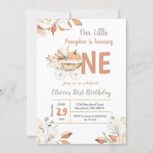 En liten pumpkin Carriage Fall Turding One Birthda Inbjudningar