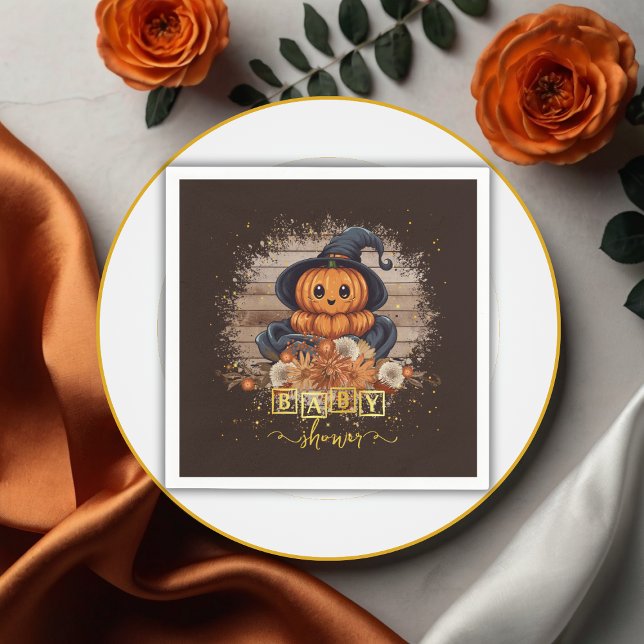 En liten Pumpkin Cute Kawaii Glitter Baby Shower Pappersservett (Skapare uppladdad)