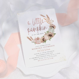En liten Pumpkin Cute Rustic Ro Guld Baby Shower Inbjudningar
