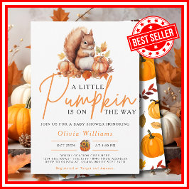 En liten pumpkin Fall Autumn SQUIRREL Baby Shower Inbjudningar