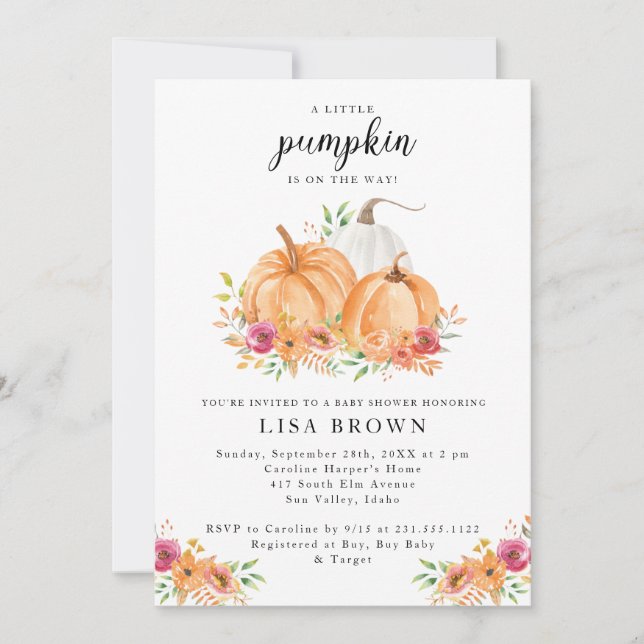 En liten Pumpkin Fall Baby Shower-inbjudan Inbjudningar (Framsida)