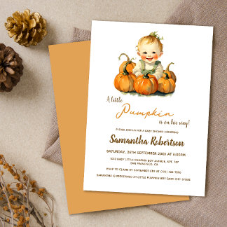 En liten Pumpkin Fall Cute Little Boy Shower Inbjudningar