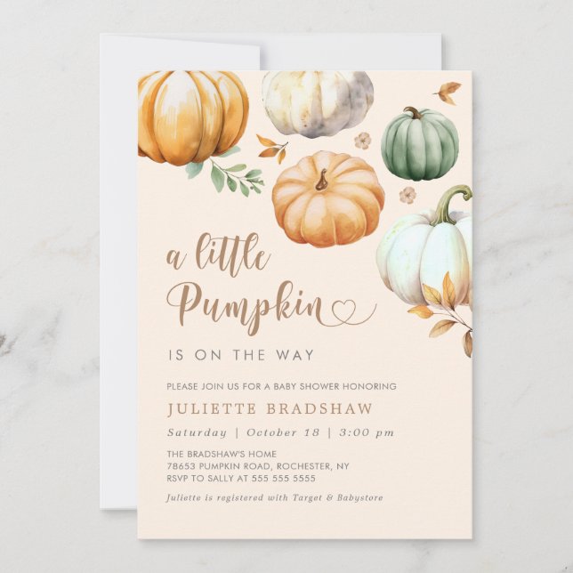 En liten Pumpkin Fall Foliage Baby Shower Inbjudningar (Framsida)