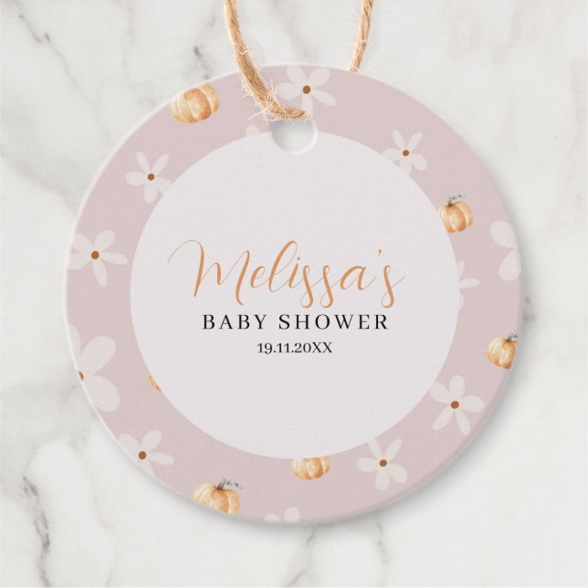 En liten Pumpkin Fall Pumpkin & Daisy Baby Shower Gåvor Etiketter (Framsida)
