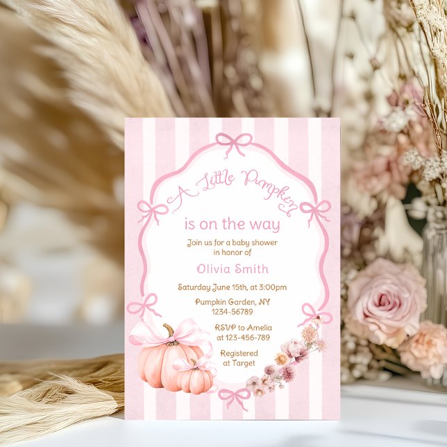 En liten Pumpkin Fall Rosa Baby Shower-inbjudan Inbjudningar (Skapare uppladdad)