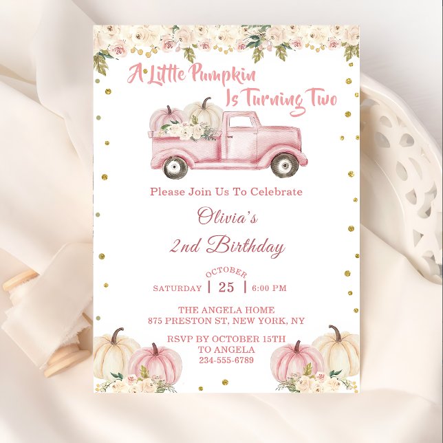 En liten Pumpkin-flicka 2:a födelsedagen Inbjudningar (Skapare uppladdad)