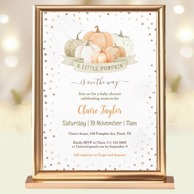 En liten Pumpkin Gender Neutral eller Boy Baby Sho Inbjudningar (A Little Pumpkin Gender Neutral or Boy Baby Shower Invitation)