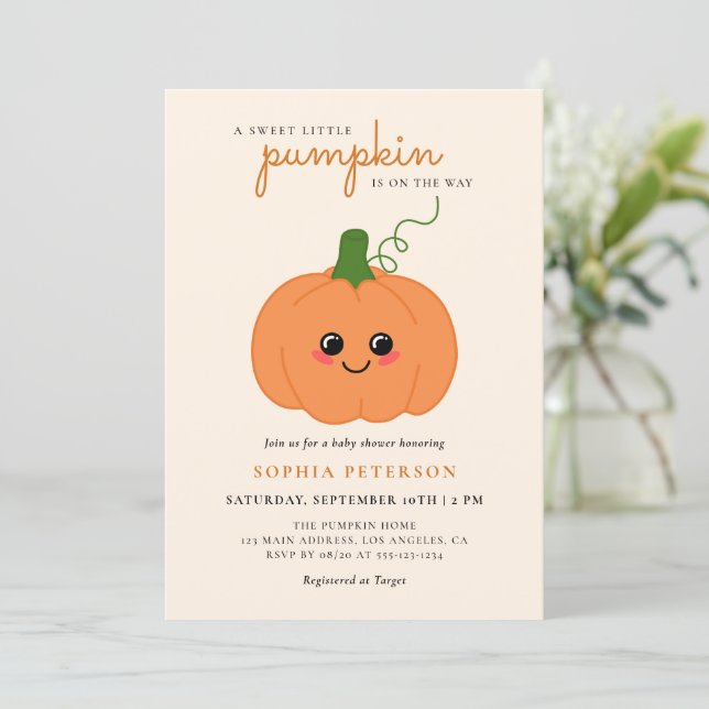 En liten pumpkin Gender Neutral Fall Baby Shower Inbjudningar (Stående Fram)