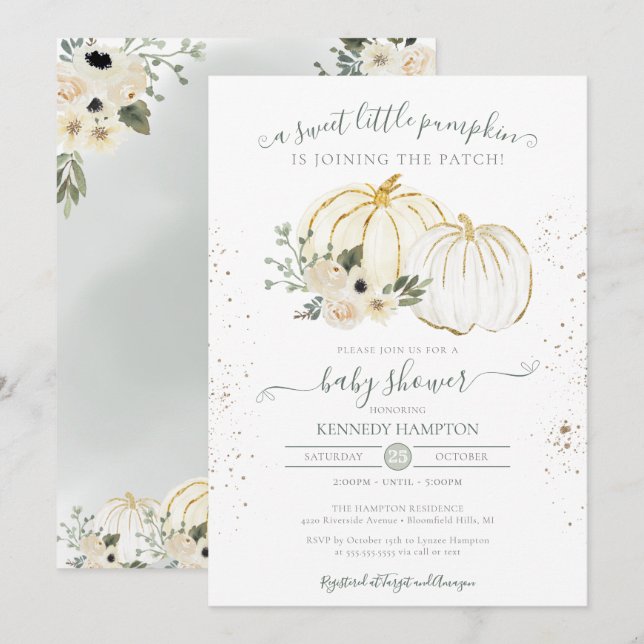 En liten pumpkin Gender Neutral Fall Baby Shower Inbjudningar (Fram/baksida)