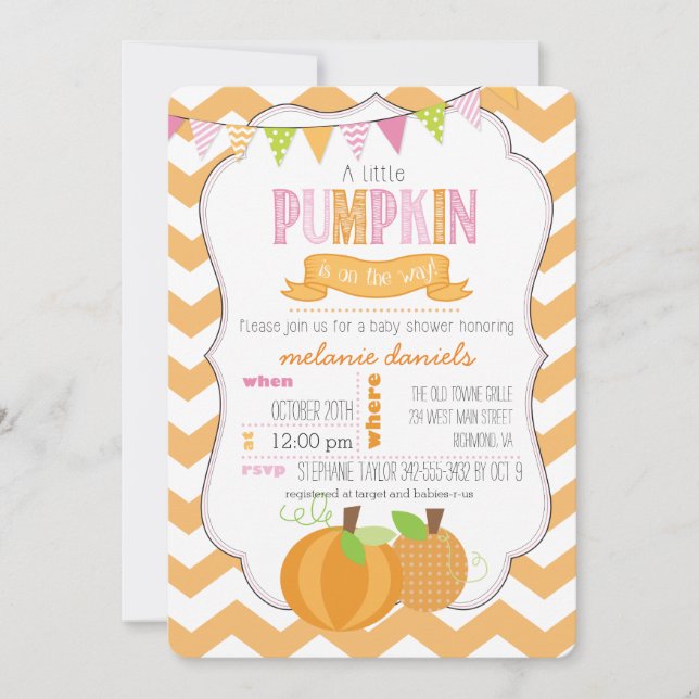 En liten Pumpkin Girl Baby Shower-inbjudan Inbjudningar (Framsida)
