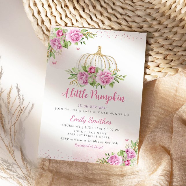 En liten Pumpkin Girl Baby Shower-inbjudan Inbjudningar (Skapare uppladdad)