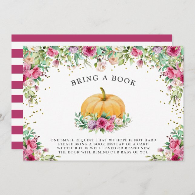 En liten Pumpkin Girly-Blommigt Tack för inbjudan (Fram/baksida)