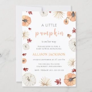 En liten Pumpkin grönt löv Baby Shower Inbjudningar