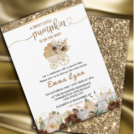 En liten Pumpkin guld Baby Shower-inbjudan Inbjudningar