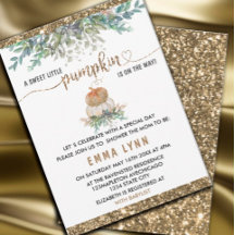 En liten Pumpkin Guld Baby Shower-inbjudan