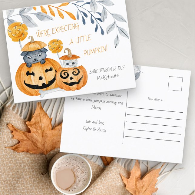 En liten Pumpkin Halloween-Gravid förväntas Meddelande Vykort (Skapare uppladdad)