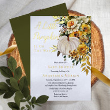 En liten Pumpkin Harvest Guld Blommigt Baby Shower