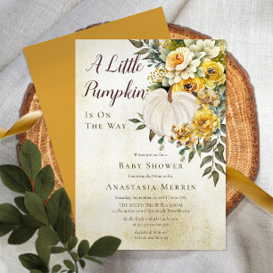 En liten Pumpkin Harvest Guld Blommigt Baby Shower Inbjudningar